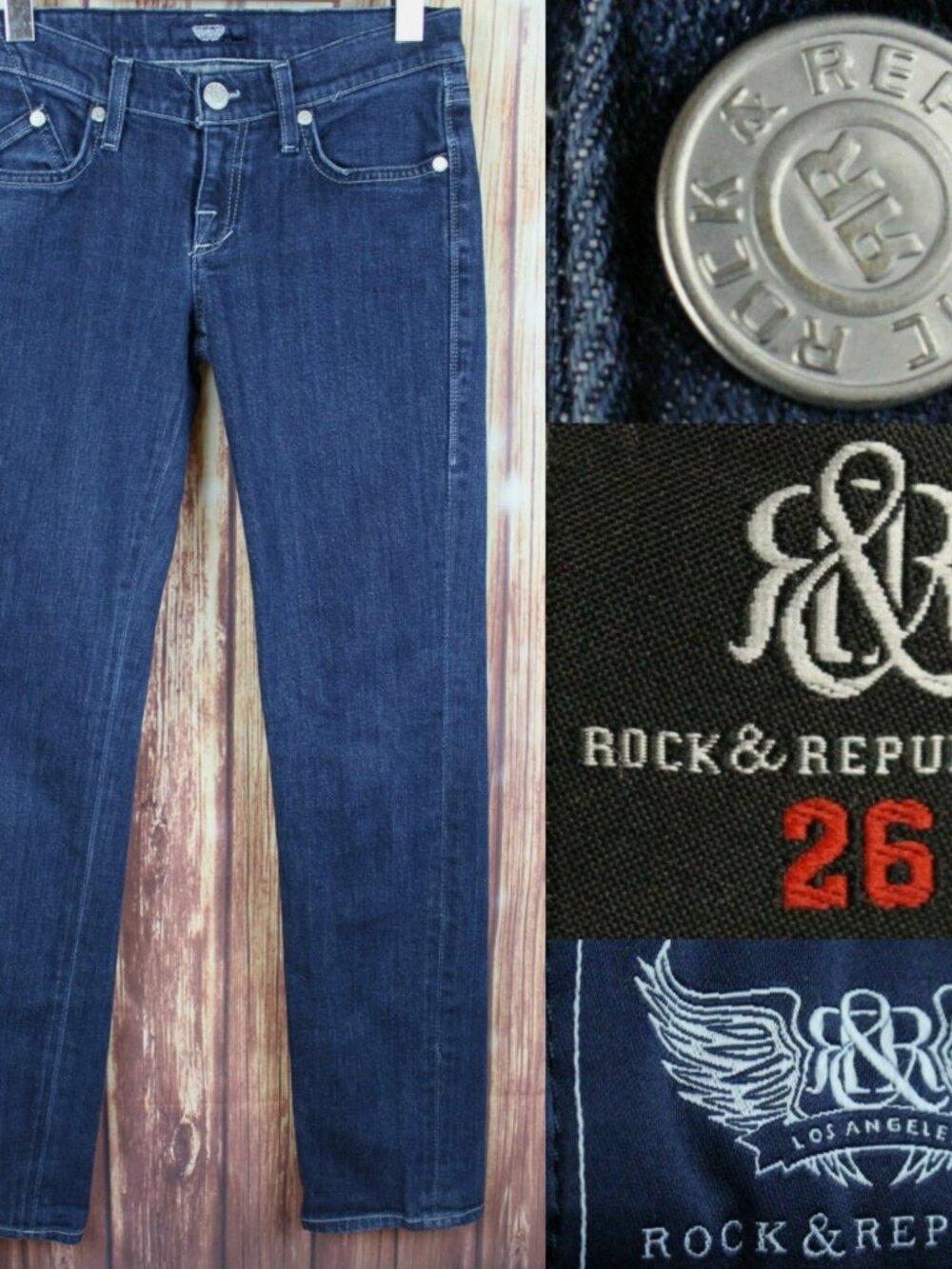 Rock & Republic Blue Denim Woman's Jeans Size 26 Actual Measurement 30 x 30